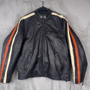 Hot Leathers Black Leather Motorcycle Jacket 48 Racer Striped Vented Pockets